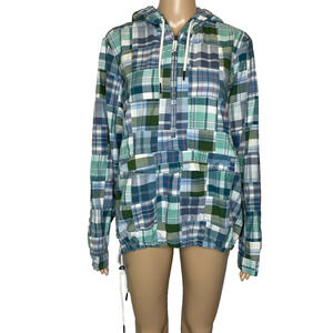 Women's L L.L.Bean Patchwork Hoodie Plaid Cotton Anorak 1/2 Zip Pullover